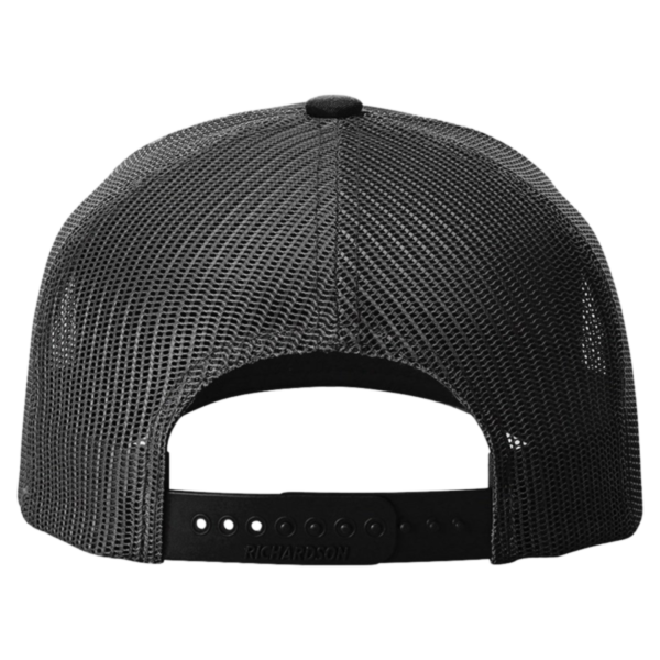 Richardson Five-Panel Trucker with Rope Cap, Black / White, Back view