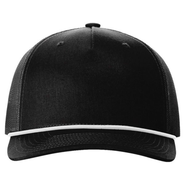 Richardson Five-Panel Trucker with Rope Cap, Black / White, Front view