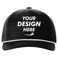 Richardson Five-Panel Trucker with Rope Cap, Black / White, Front view, Mockup