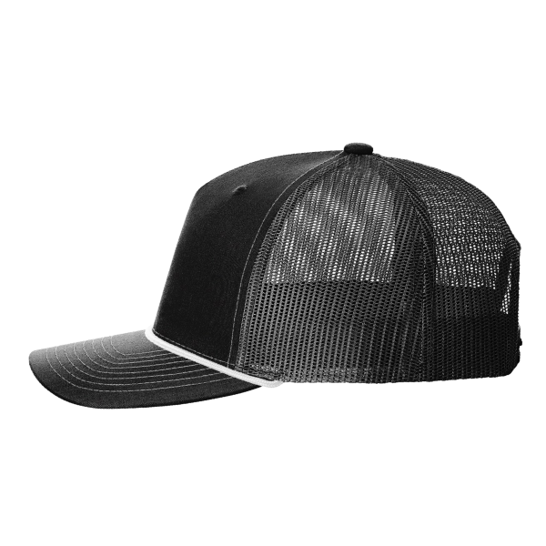 Richardson Five-Panel Trucker with Rope Cap, Black / White, Left Side view