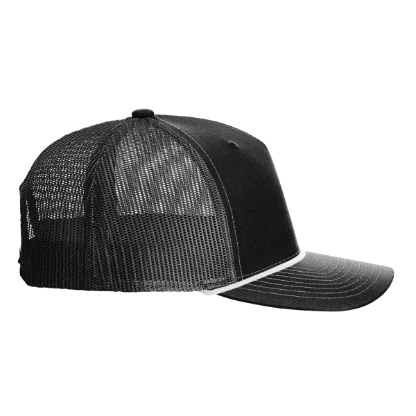Richardson Five-Panel Trucker with Rope Cap, Black / White, Right Side view