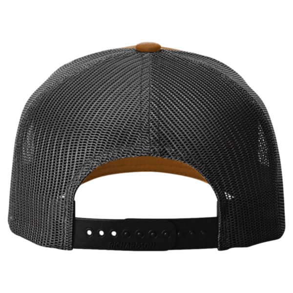 Richardson Five-Panel Trucker with Rope Cap, Caramel / Black, Back view