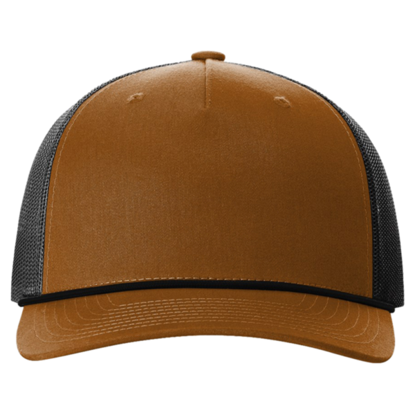 Richardson Five-Panel Trucker with Rope Cap, Caramel / Black, Front view
