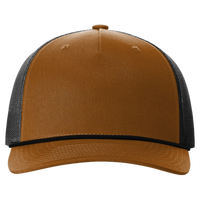 Richardson Five-Panel Trucker with Rope Cap, Caramel / Black, Front view