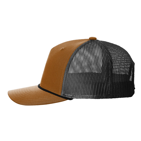 Richardson Five-Panel Trucker with Rope Cap, Caramel / Black, Left Side view