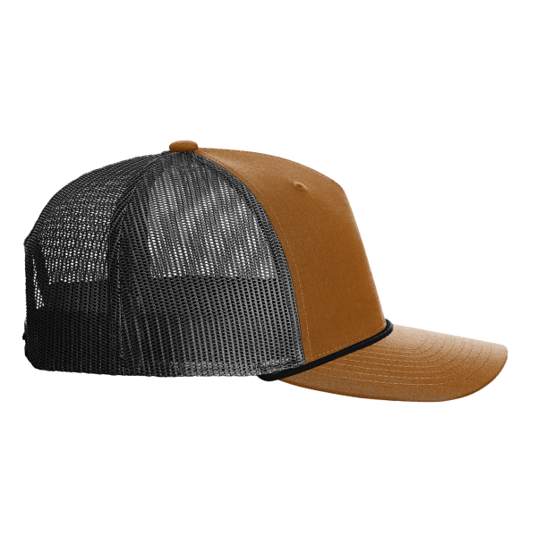 Richardson Five-Panel Trucker with Rope Cap, Caramel / Black, Right Side view
