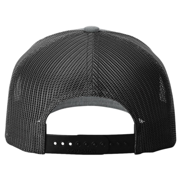 Richardson Five-Panel Trucker with Rope Cap, Heather Grey / Black, Back view