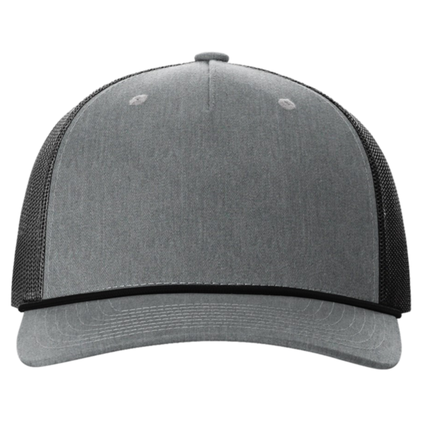 Richardson Five-Panel Trucker with Rope Cap, Heather Grey / Black, Front view