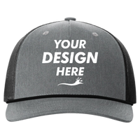 Richardson Five-Panel Trucker with Rope Cap, Heather Grey / Black, Front view, Mockup