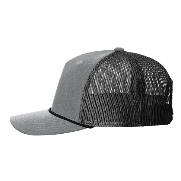 Richardson Five-Panel Trucker with Rope Cap, Heather Grey / Black, Left Side view