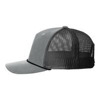 Richardson Five-Panel Trucker with Rope Cap, Heather Grey / Black, Left Side view