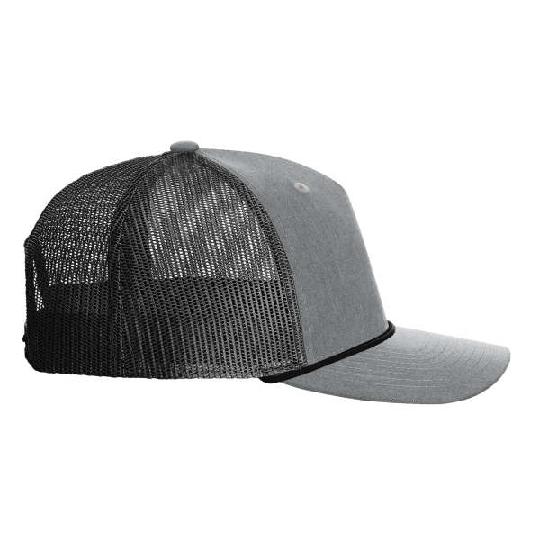 Richardson Five-Panel Trucker with Rope Cap, Heather Grey / Black, Right Side view