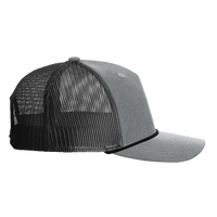 Richardson Five-Panel Trucker with Rope Cap, Heather Grey / Black, Right Side view