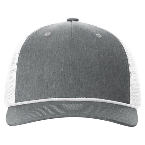 Richardson Five-Panel Trucker with Rope Cap, Heather Grey / White, Front view