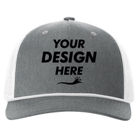 Richardson Five-Panel Trucker with Rope Cap, Heather Grey / White, Front view, Mockup