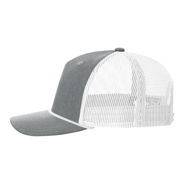 Richardson Five-Panel Trucker with Rope Cap, Heather Grey / White, Left Side view