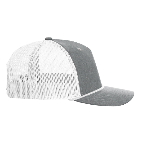 Richardson Five-Panel Trucker with Rope Cap, Heather Grey / White, Right Side view