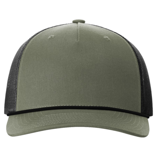 Richardson Five-Panel Trucker with Rope Cap, Loden Green / Black, Front view