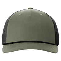 Richardson Five-Panel Trucker with Rope Cap, Loden Green / Black, Front view