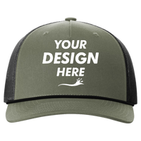 Richardson Five-Panel Trucker with Rope Cap, Loden Green / Black, Front view, Mockup