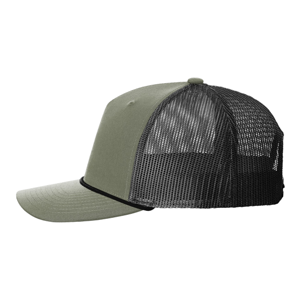 Richardson Five-Panel Trucker with Rope Cap, Loden Green / Black, Left Side view
