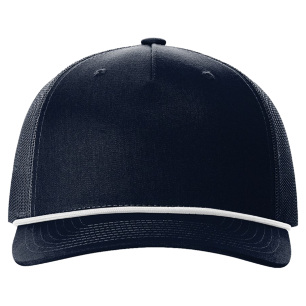 Richardson Five-Panel Trucker with Rope Cap, Navy / White, Front view