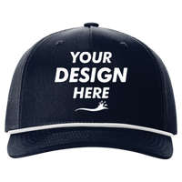 Richardson Five-Panel Trucker with Rope Cap, Navy / White, Front view, Mockup