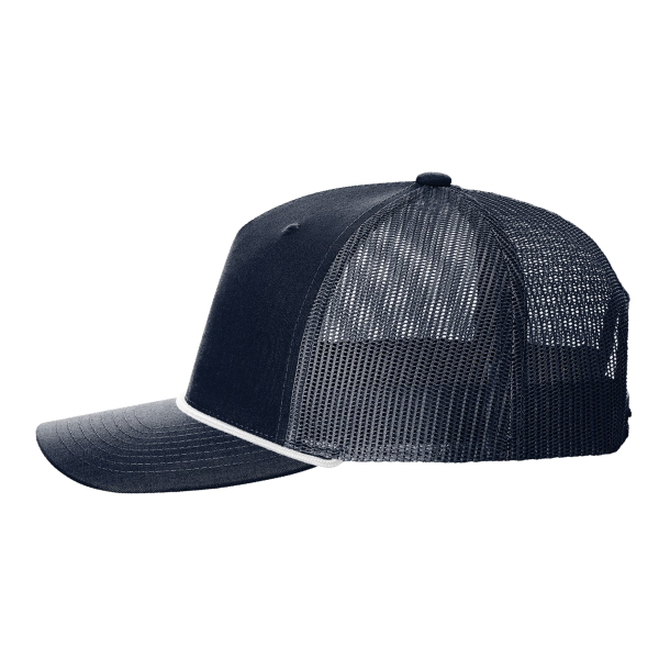 Richardson Five-Panel Trucker with Rope Cap, Navy / White, Left Side view
