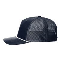 Richardson Five-Panel Trucker with Rope Cap, Navy / White, Left Side view