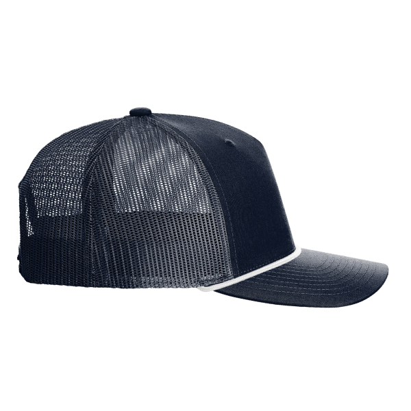 Richardson Five-Panel Trucker with Rope Cap, Navy / White, Right Side view
