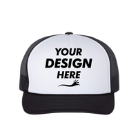 Richardson Foamie Trucker Cap, White / Black / Black, Front view, Mockup