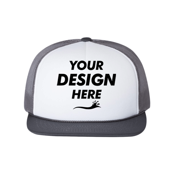 Richardson Foamie Trucker Cap, White / Charcoal / Charcoal, Front view, Mockup