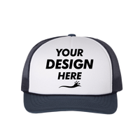 Richardson Foamie Trucker Cap, White / Navy / Navy, Front view, Mockup
