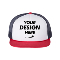 Richardson Foamie Trucker Cap, White / Navy / Red, Front view, Mockup