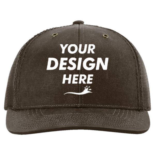 Richardson Fremont Trucker Cap, Brown / Brown, Front view, Mockup