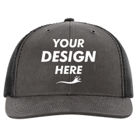 Richardson Fremont Trucker Cap, Charcoal / Black, Front view, Mockup