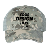 Richardson Garment Washed Printed Trucker Cap, Military Digital Camo / Light Green, Front view, Mockup