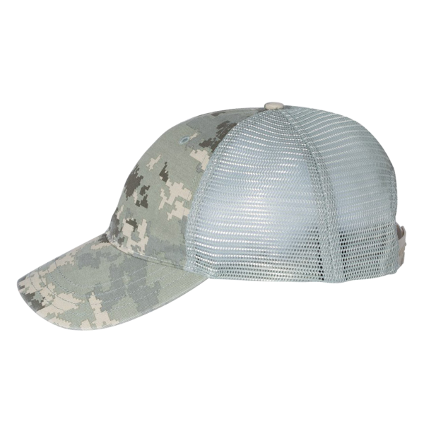Richardson Garment Washed Printed Trucker Cap, Military Digital Camo / Light Green, Left Side view