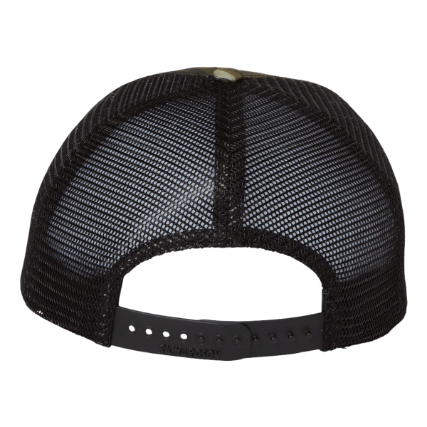 Richardson Garment Washed Printed Trucker Cap, Mossy Oak Bottomland / Black, Back view