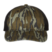 Richardson Garment Washed Printed Trucker Cap, Mossy Oak Bottomland / Black, Front view