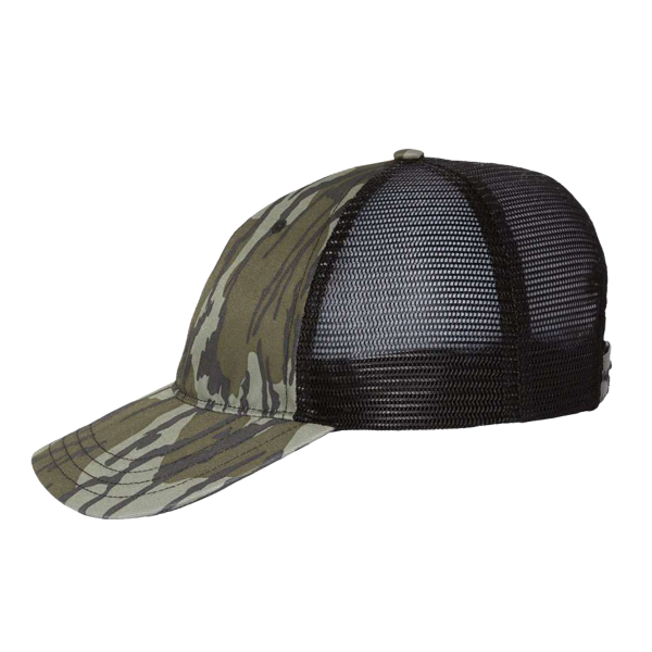 Richardson Garment Washed Printed Trucker Cap, Mossy Oak Bottomland / Black, Left Side view