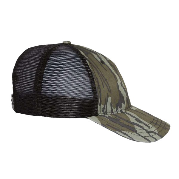 Richardson Garment Washed Printed Trucker Cap, Mossy Oak Bottomland / Black, Right Side view