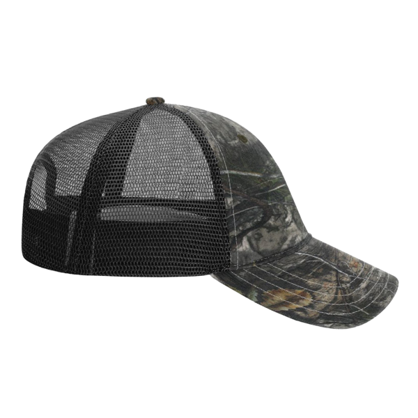 Richardson Garment Washed Printed Trucker Cap, Mossy Oak Country Dna / Black, Right Side view