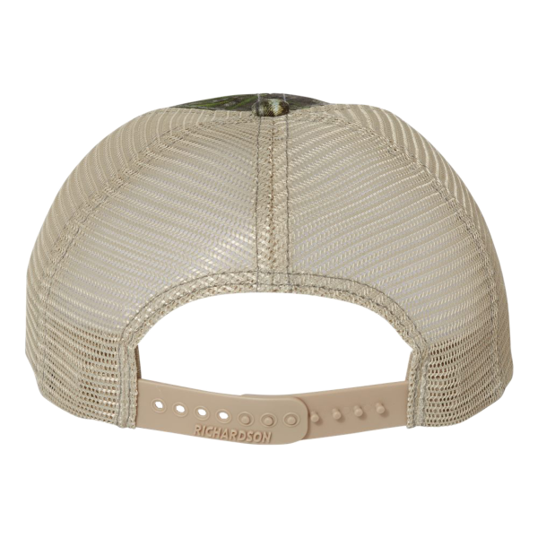 Richardson Garment Washed Printed Trucker Cap, Mossy Oak Obsession / Khaki, Back view