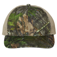 Richardson Garment Washed Printed Trucker Cap, Mossy Oak Obsession / Khaki, Front view