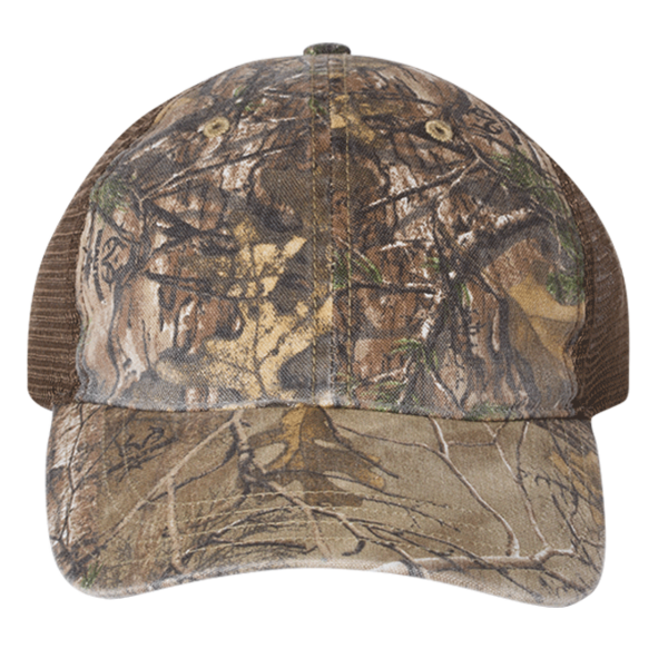 Richardson Garment Washed Printed Trucker Cap, Realtree Edge / Brown, Front view
