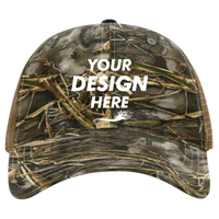 Richardson Garment Washed Printed Trucker Cap, Realtree Max 7 / Buck, Front view, Mockup