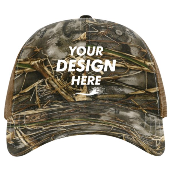 Richardson Garment Washed Printed Trucker Cap, Realtree Max 7 / Buck, Front view, Mockup