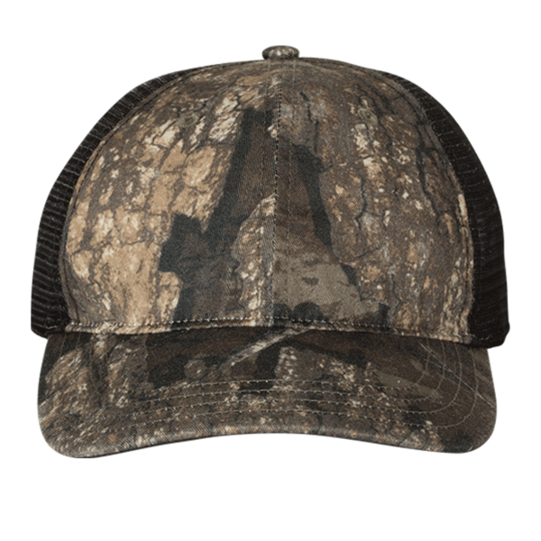 Richardson Garment Washed Printed Trucker Cap, Realtree Timber / Black, Front view