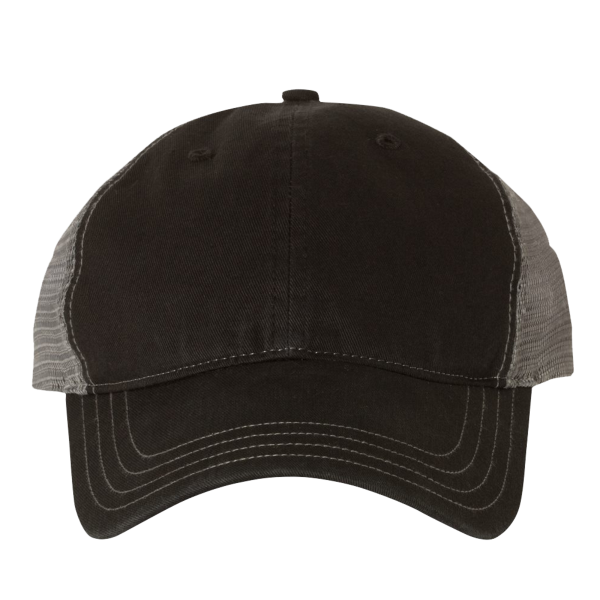 Richardson Garment-Washed Trucker Cap, Black / Charcoal / Charcoal, Front view